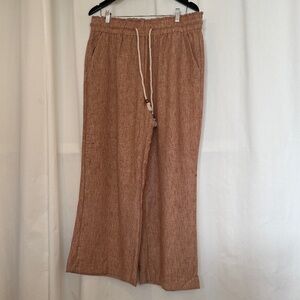 Rust Color Drawstring High-Waist Wide-Leg Pant Women's Large